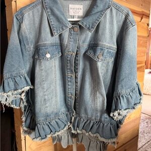 Hayden Light Blue Jean Jacket with Ruffle Hem